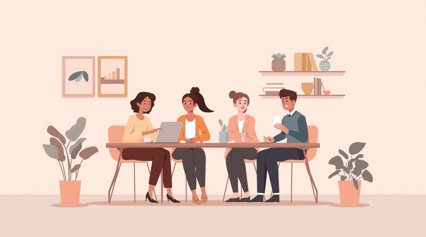 Equipo colaborando y coordinando trabajo